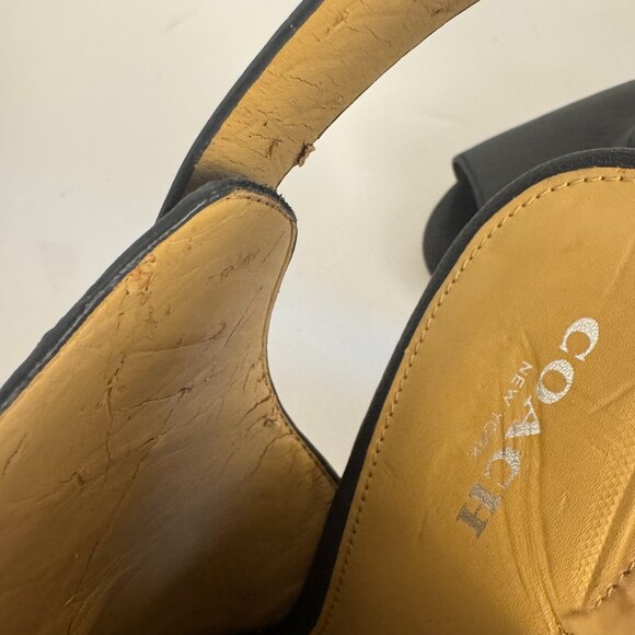 COACH Lindsay Safari Black Calf Leather Wedge Peep Toe Sandal Size 7 - Picture 9 of 12